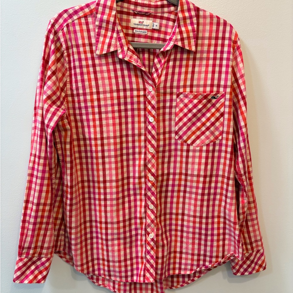 Vineyard Vines Pink and Red Cotton Cashmere Plaid Shirt